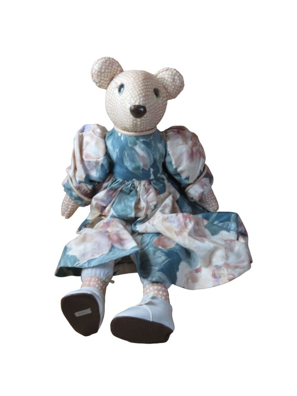 Duncun Polka Dot Bear 20" Doll Cloth Body Ceramic Head & Paws with Clothes
